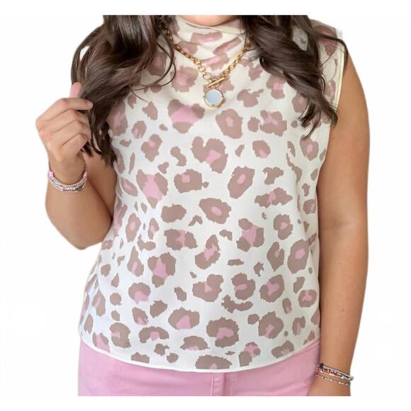 ENTRO Tops - NEW ENTRO animal print mock neck sleeveless top in pink